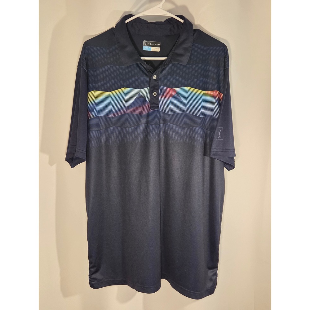 PGA Tour Golf Polo Mens XXL Navy Blue Excellent Pro Series Mountain Graphic